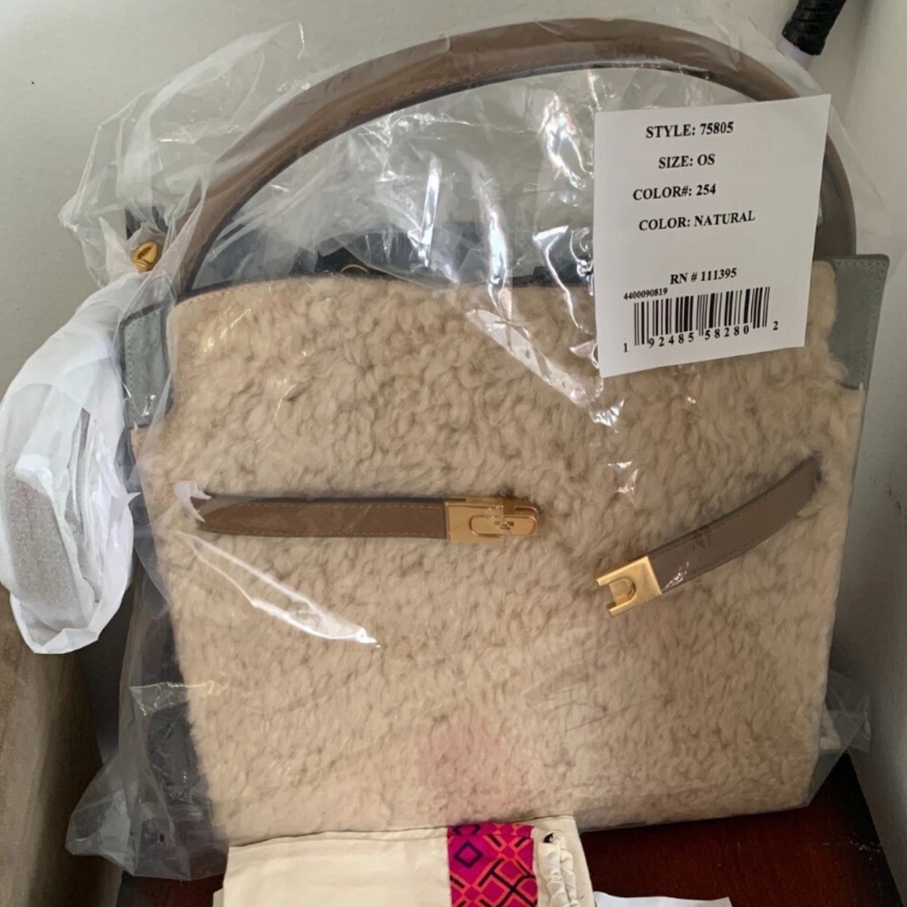 Tory Burch Lee Radziwill Double Bag 100% Shearling/Suede Natural NWT